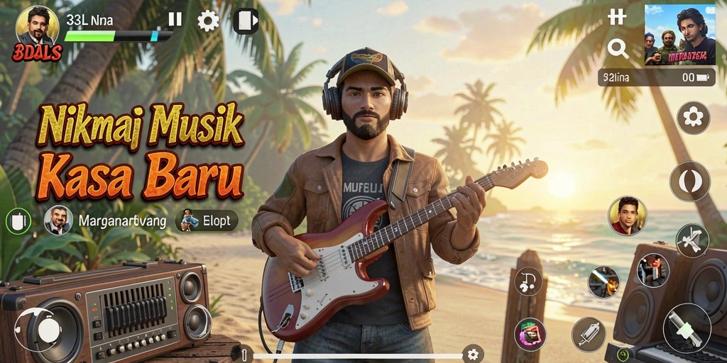 Tampilan gameplay interaktif dari aplikasi 33L dengan fitur musik.