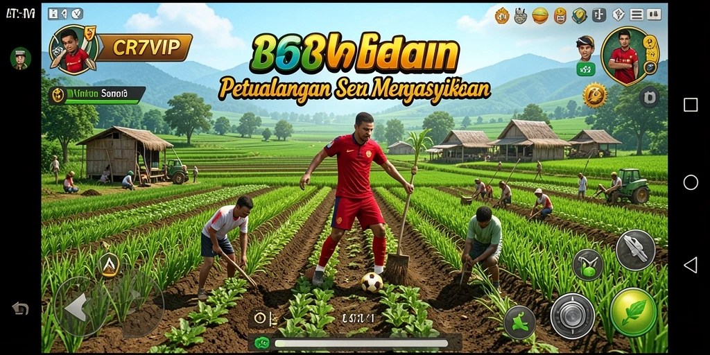 Tampilan gameplay CR7VIP yang menarik saat bertani di ladang.