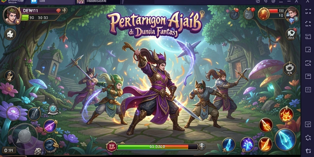Gameplay DEWI11 yang seru dengan pertarungan karakter menawan.
