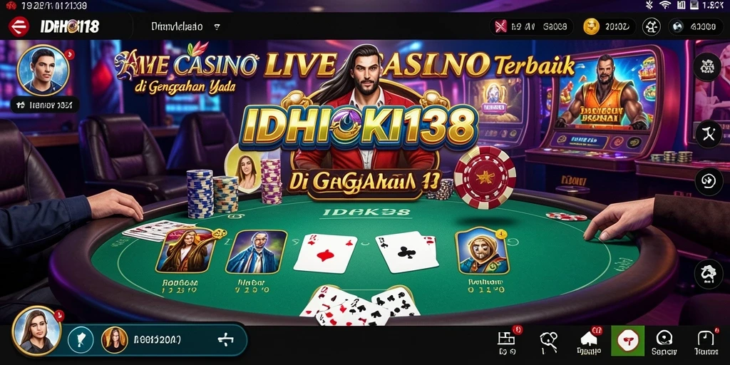 Screenshot gameplay IDRHOKI138 menampilkan dealer langsung dan suasana kasino yang menegangkan.
