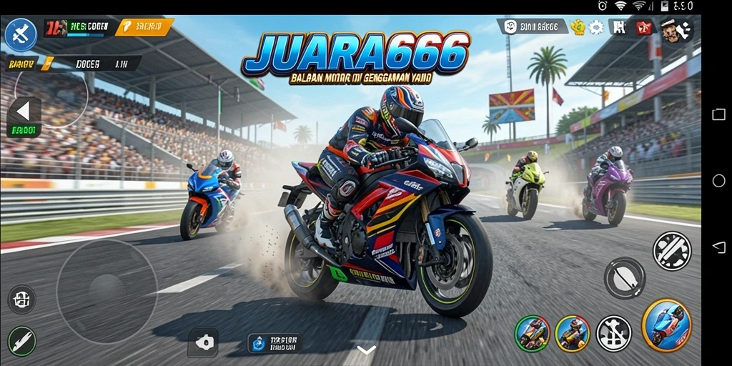 Tampilan gameplay balapan motor yang mendebarkan.