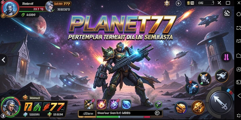 Gameplay epik PLANET77 dengan pertempuran di galaksi.