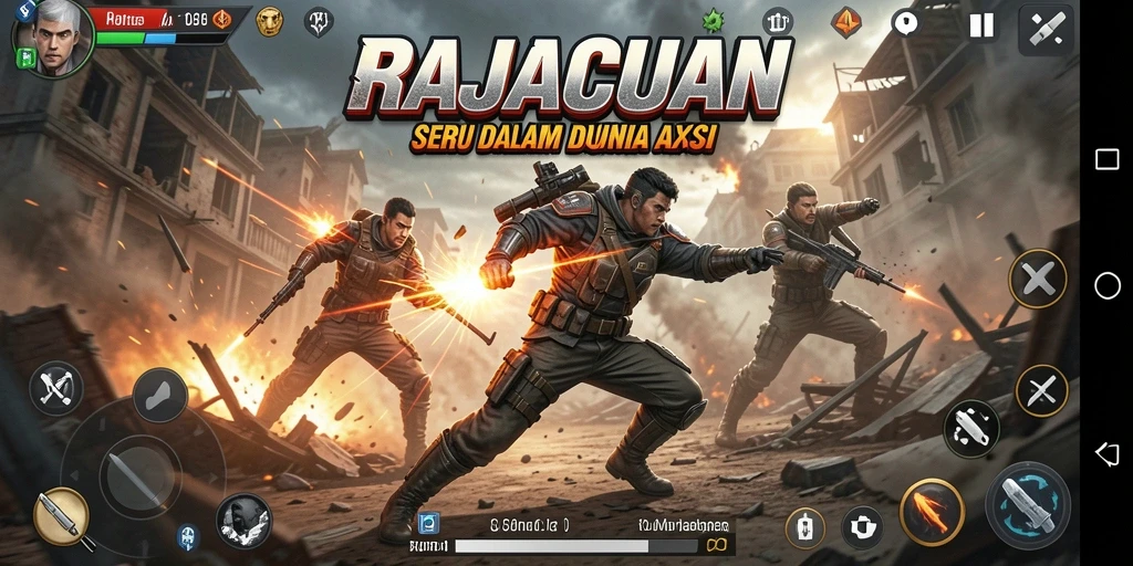 Screenshot gameplay RAJACUAN menunjukkan aksi pertempuran yang menarik.