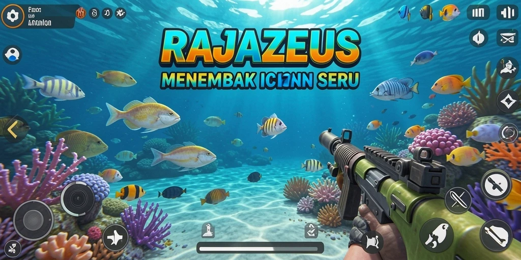 Tampilan menarik dari permainan Tembak Ikan RAJAZEUS dengan banyak ikan.
