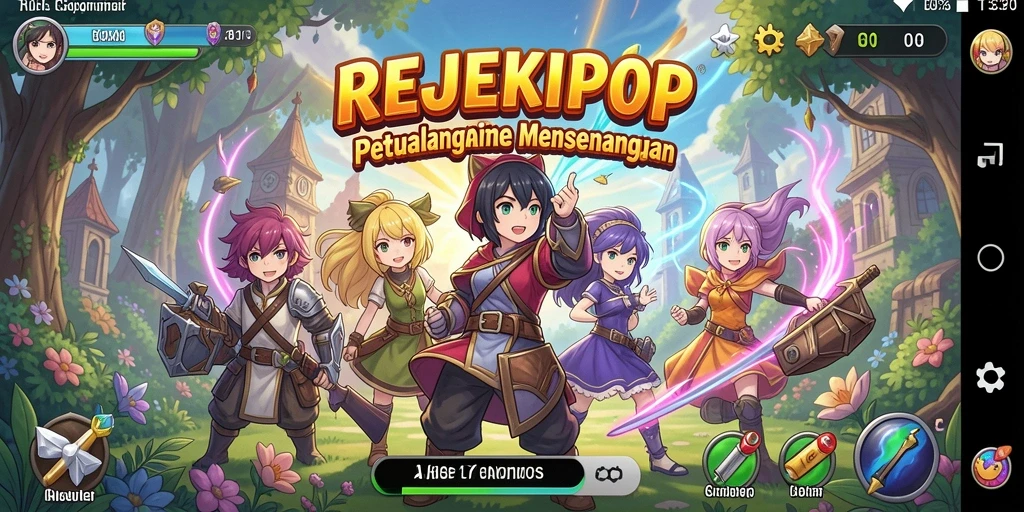 Screenshot gameplay REJEKIPOP menampilkan aksi yang penuh warna dan karakter anime.