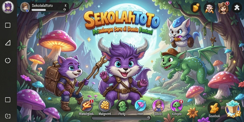 Screenshot gameplay <strong>SEKOLAHTOTO</strong> menampilkan petualangan epik di dunia fantasi.