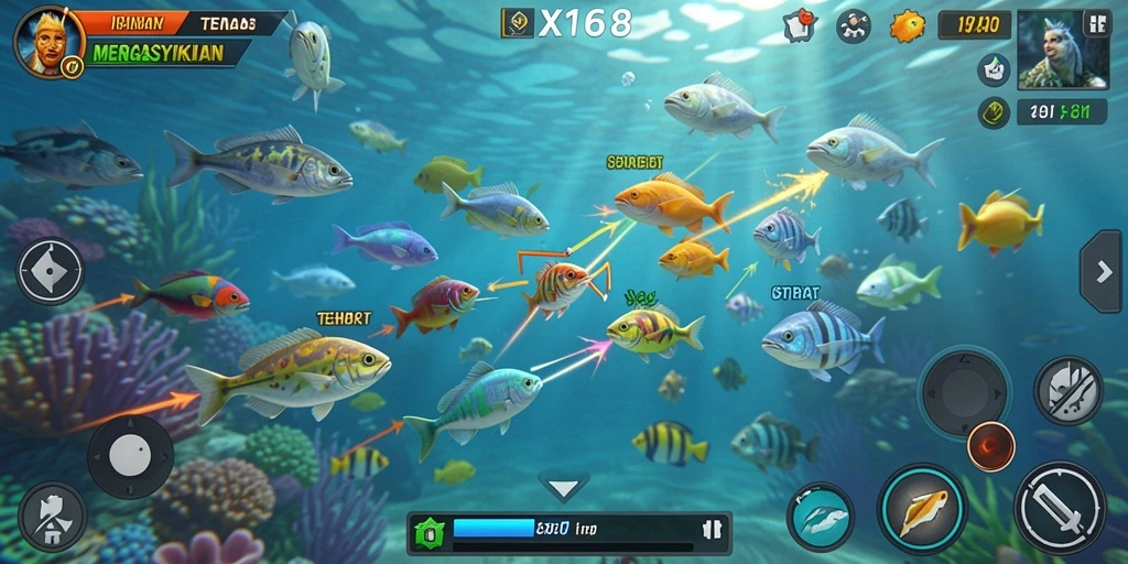 Tangkapan layar gameplay Tembak Ikan yang menarik di X168.